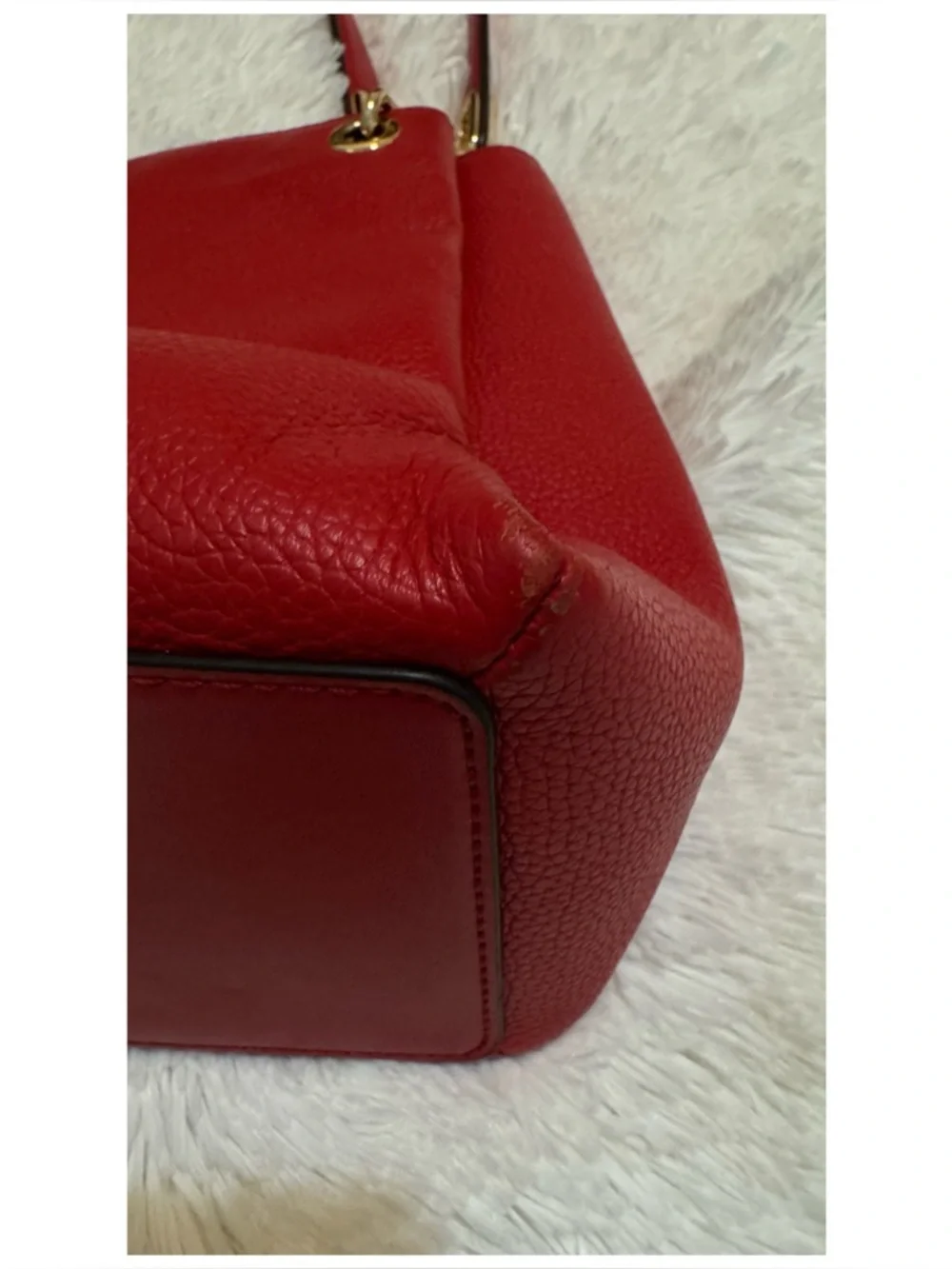 Michael Kors Red Pebble Leather Shoulder Tote with Gold Hardware